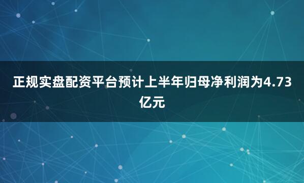 正规实盘配资平台预计上半年归母净利润为4.73亿元